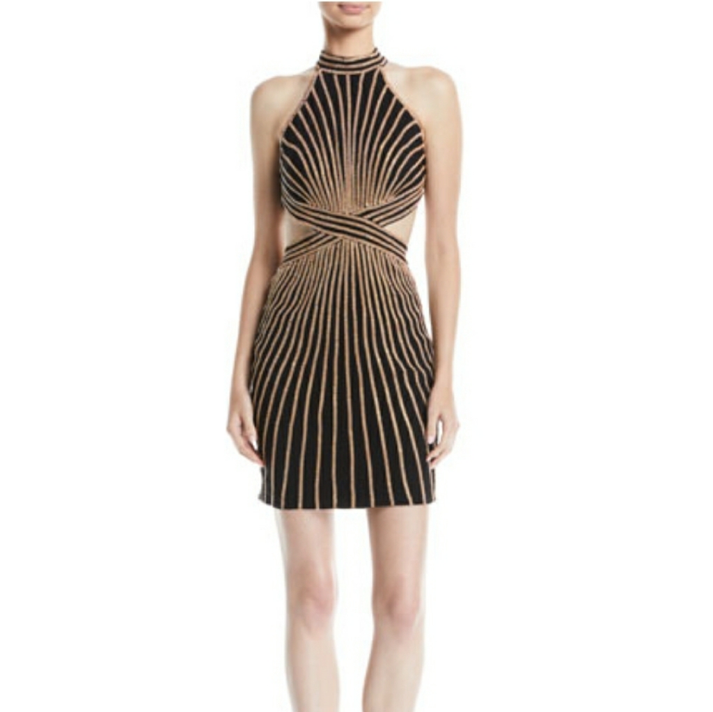 Jovani Striped Halter Dress W/ Cutouts